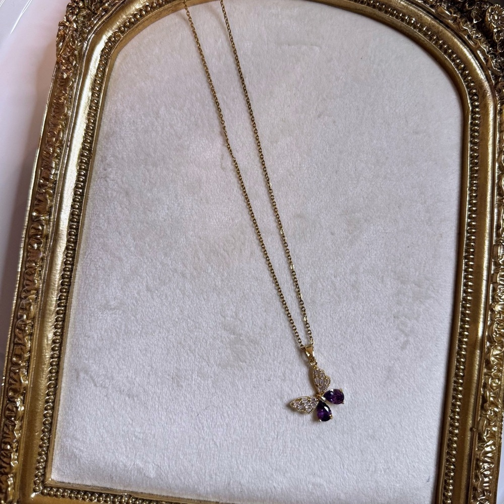 Elegant Gold and Purple Butterfly Pendant Necklace